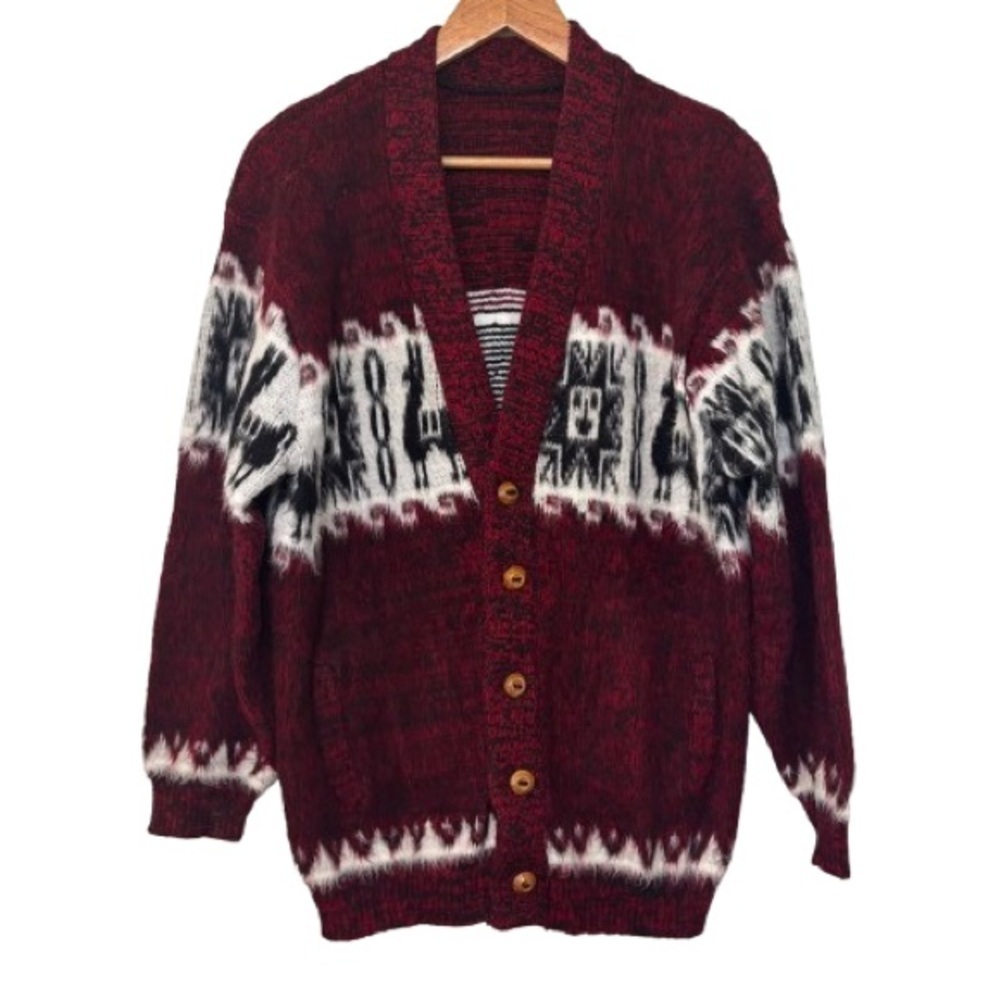 Vintage 1970s Alpaca Button Down Grandpa Cardigan Sweater Size L